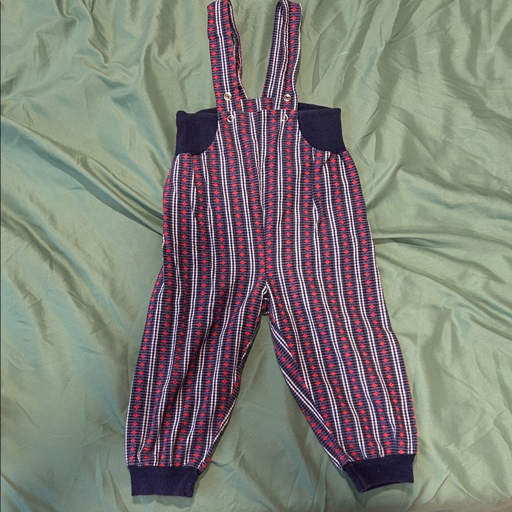 Vintage Striped Kids Suspender Pants